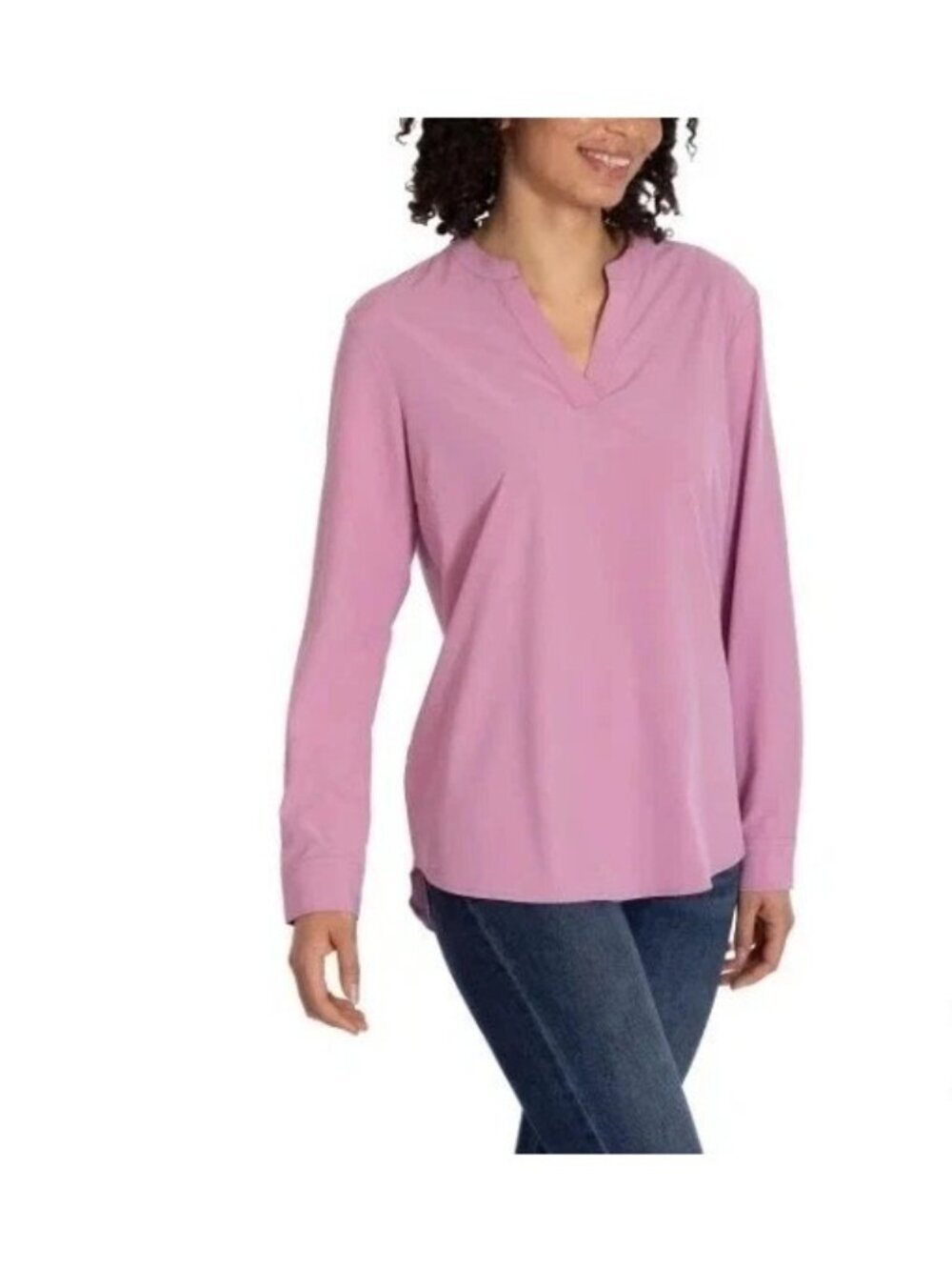 NWT REV Women's Size S Pink Long-Sleeve V-Neck Blouse  J2126